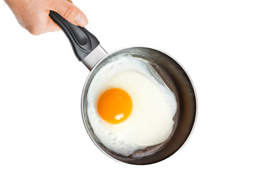 a pan in hands on a white background