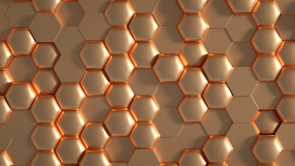 Geometric hexagon metal texture. 3d illustration, 3d rendering.