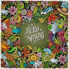 Spring hand drawn vector doodles illustration. Nature frame design.