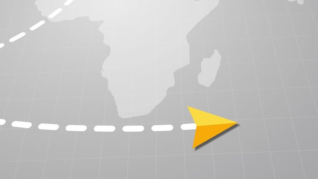 4K animation Moving GPS navigator on map with map and icon on location.Cursor on the world map. Move the cursor along the path on the map