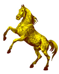 goden horse standing on its hind legs, isolated image on a white background in the low poly style