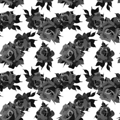 seamless pattern in monochrome gray with rose flowers, wallpaper ornament, wrapping paper