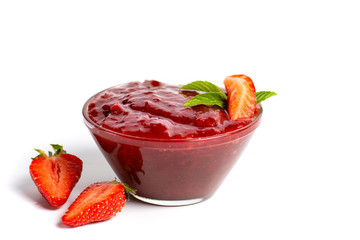 Homemade strawberry jelly jam in bowl top view