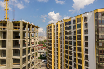 Apartment or office tall concrete building under construction.