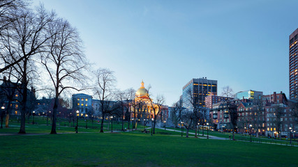 Fototapeta na wymiar People in Boston Common public park at downtown Boston America