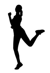 Full length black silhouette of fitness woman jumping.