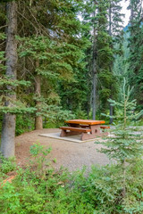 A picnic table in Manning Park, British Columbia, Canada.