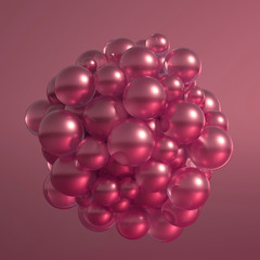 Metallic background with balls, atom, molecule. 3d illustration, 3d rendering.
