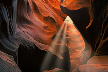 Landscape of Water Holes Slot Canyon with sunbeams, Arizona, USA