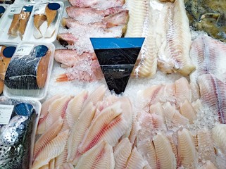 Fresh fish in ice with price tags