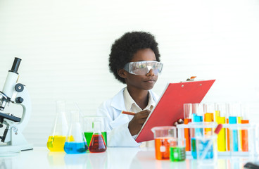 African black boy thinking Formula science idea and inspiration  innovation technology of world in educatio