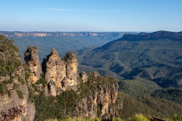 Fototapeta na wymiar A view of the Three Sisters from Echo Point, Blue Mountains National Park, NSW, Australia in November, 1 day before the bush fires
