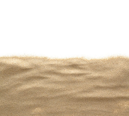 Obraz na płótnie Canvas The sand isolated on white background. Flat lay top view. Copy space.