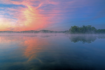 Fototapeta na wymiar Landscape at dawn of Whitford Lake, Fort Custer State Park, Michigan, USA