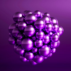 Fototapeta premium Metallic background with balls, atom, molecule. 3d illustration, 3d rendering.
