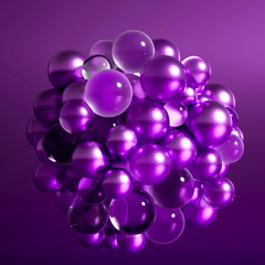 Metallic background with balls, atom, molecule. 3d illustration, 3d rendering.