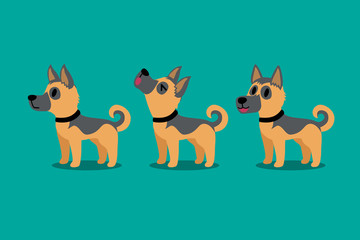 Set of vector cartoon character german shepherd dog poses for design.