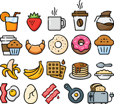 Breakfast Foods Doodle Sketch Icon Set
