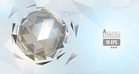 Abstract triangle sphere on low poly white BG
