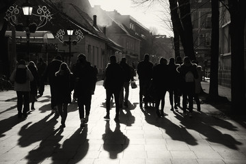 Vintage photo of street people, silhouettes, unrecognizable people © gojalia