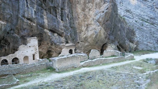 Fara San Martino, Majella National Park, Chieti, Abruzzo, Italy, Europe - January 9 2020: Remains of the old Benedictine abbey in the Gorges of Fara San Martino. Pope Celestine V Hermitage