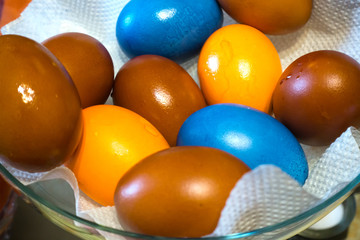 bright easter eggs in a bowl..