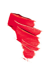 Beautiful photo of red lipstick, texture of red lipstick on a white background.