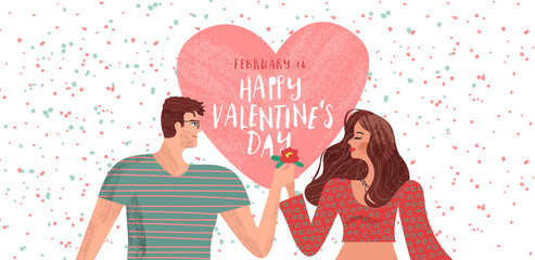 Valentines day cartoon couple in love card