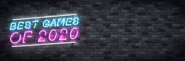 Obraz premium Vector realistic isolated neon sign of Best Games Of 2020 flyer logo for template decoration and covering on the wall background. Concept of gaming.