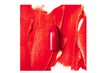 Beautiful photo of red lipstick, texture of red lipstick on a white background.