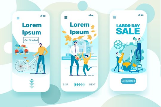 Boy Buying Bicycle and Helmet, Workers Repairing. - Powered by Adobe