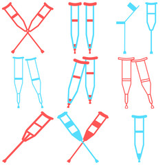 Set of crutches. Axillary crutch line black icon. Medical tool for people with disabilities and help after injury. Sign for web page, mobile app, button, logo. Vector isolated button. Editable stroke.