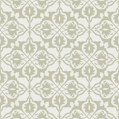 Floral seamless pattern. Flourish tiled oriental ethnic background. Arabic ornament with fantastic flowers and leaves. Ornamental motives of the damask fabric patterns. 