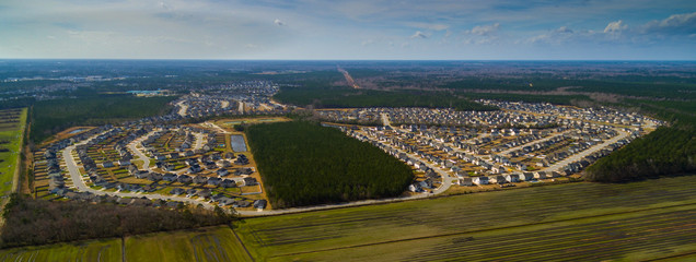 Wide Aerial Shot of a Sprawling Carolina Suburban Neighborhood