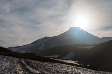 Avachinsky volcano, Kamchatka peninsula, Russia. An active volcano, located north of the city of Petropavlovsk-Kamchatsky, in the interfluve of the Avacha and Nalychev rivers.