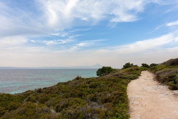 Beautiful scenery by the sea in Vourvourou, Sithonia, Chalkidiki, Greece