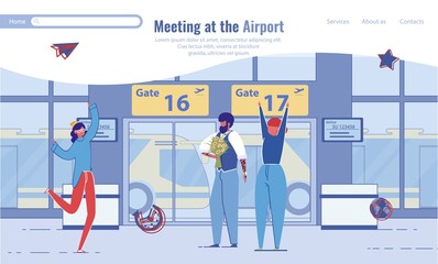 Family or Friends Characters Meeting at Airport.