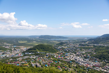 Fototapeta na wymiar Aerial view of the city of Petropavlovsk-Kamchatsky, Kamchatka Peninsula, Russia.