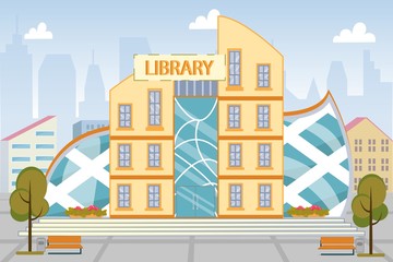 Naklejka premium City Library High Multi-Storied Building Exterior