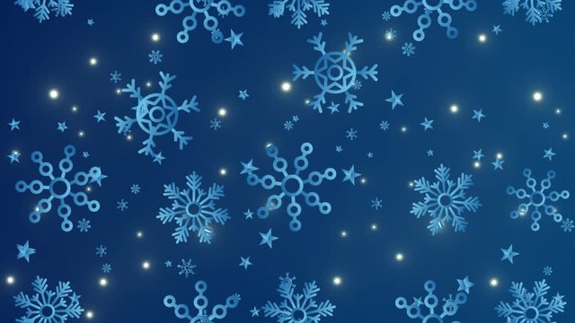 Flying snow flakes on blue background