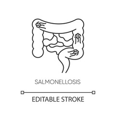 Salmonellosis pixel perfect linear icon. Thin line customizable illustration. Digestive system infection, gastroenterological illness contour symbol. Vector isolated outline drawing. Editable stroke