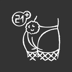 Twendy one plus show chalk white icon on black background. Entertainment for adults only, 21 years restriction. Strip club, mature content warning. Isolated vector chalkboard illustration