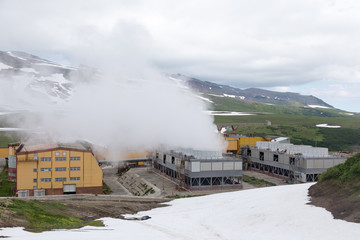 Mutnovskaya Geothermal Power Station, Kamchatka Peninsula, Russia - August 11, 2018: The station is...