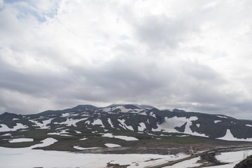 Lava fields around Gorely volcano, Kamchatka peninsula, Russia.