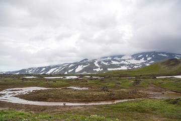 Lava fields around Gorely volcano, Kamchatka peninsula, Russia.