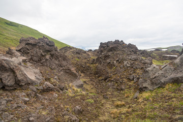 Lava fields around Gorely volcano, Kamchatka peninsula, Russia.