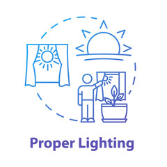 Proper lighting concept icon. Home gardening. Photosynthesis. Herbs cultivating. Adequate sunlight idea thin line illustration. Vector isolated outline RGB color drawing