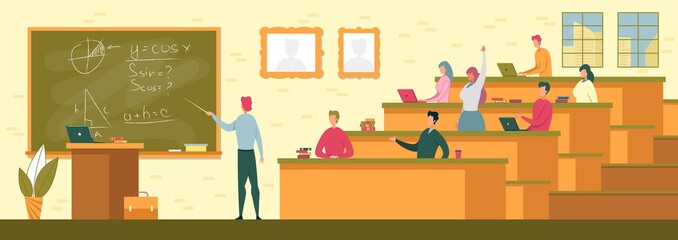 Students Sitting at Desks with Books on Lecture.