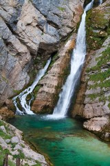 BOHINJ, SLOVENIA - AUGUST 3, 2011 - Waterfall Savica in Slovenia