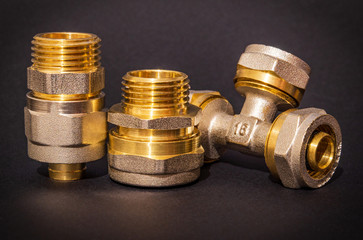 Big set of brass fittings is often used for water and gas installations